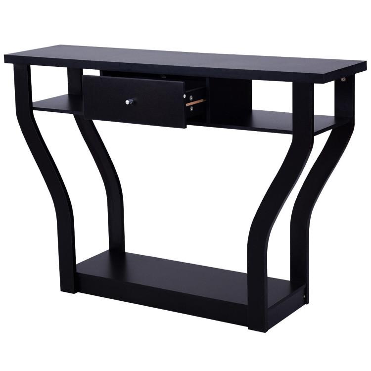 Console Tables |  Console Hall Table with Storage Drawer and Shelf Black Console Tables Black