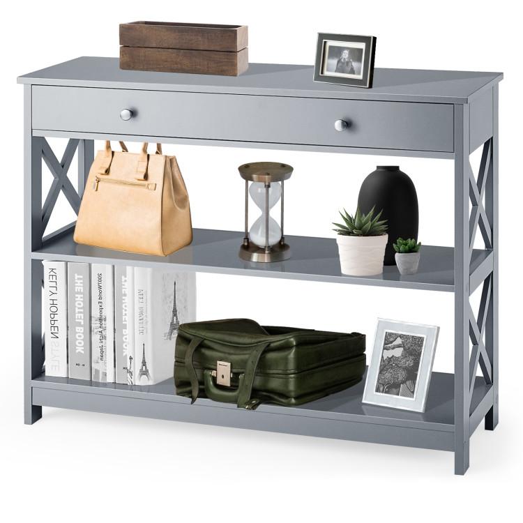 Console Tables |  Console Table 3-Tier with Drawer and Storage Shelves Gray Console Tables Console Tables