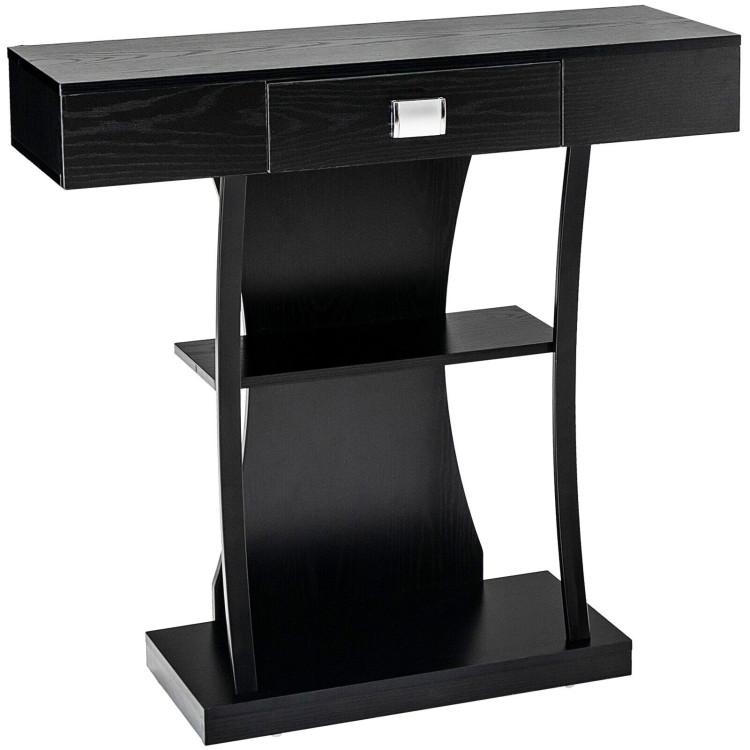 Console Tables |  Console Table with Drawer and 2-Tier Shelves for Entryway Living Room Black Console Tables Black