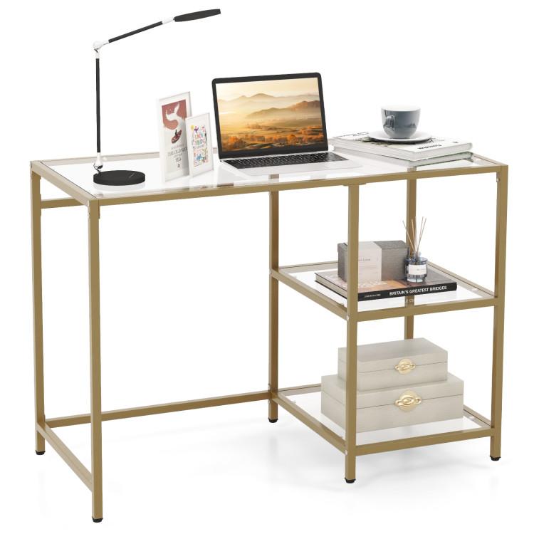 Console Tables |  Modern Console Table with 2 Open Shelves and Metal Frame Golden Console Tables Console Tables