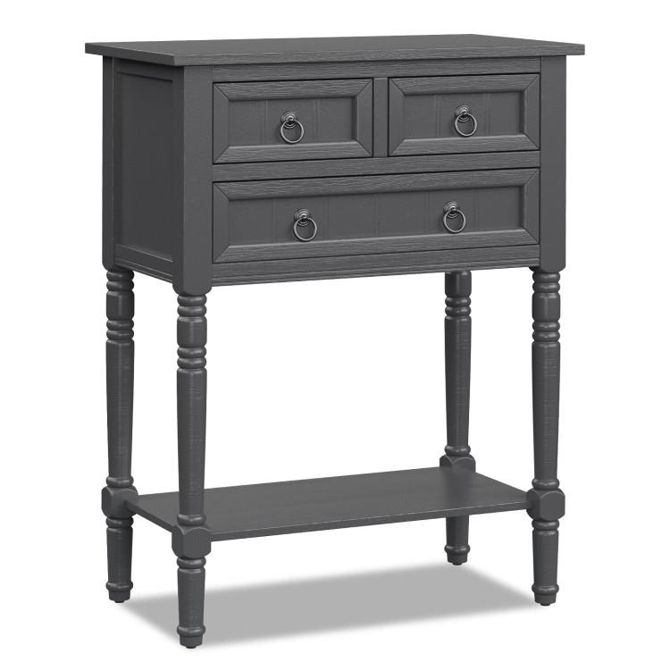 Console Tables |  Narrow Console Table with 3 Storage Drawers and Open Bottom Shelf Dark Gray Console Tables Console Tables