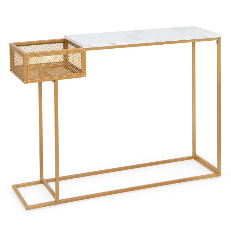 Console Tables |  Rectangular White Faux Marble Console Table with Storage Golden Console Tables Console Tables