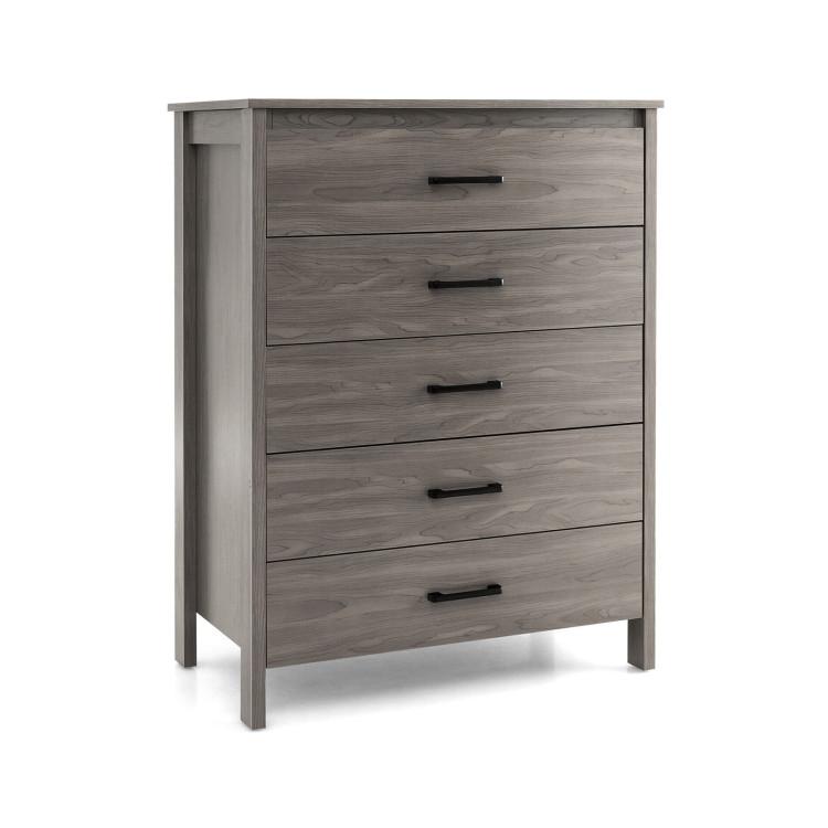 Dressers & Chests |  Modern 5-Drawer Multipurpose Chest Dresser with Metal Handles Gray Bedroom Dressers & Chests