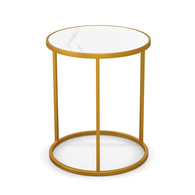 End & Side Tables |  16 Inch Marble Top Round Side Table with Golden Metal Frame for Living Room Bedroom End & Side Tables End & Side Tables