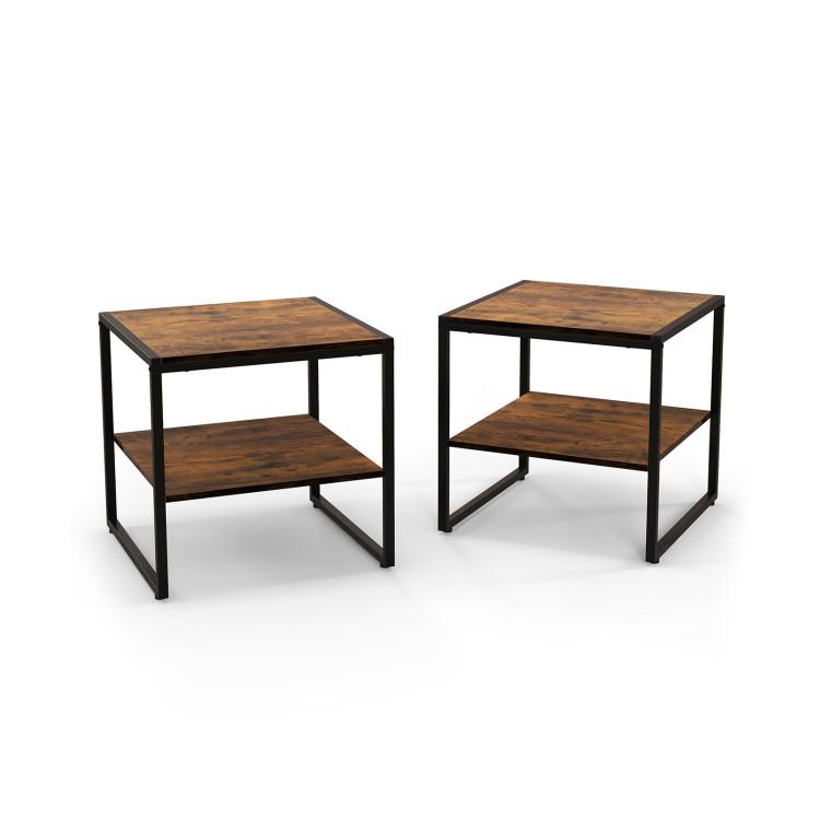 End & Side Tables |  2 Pieces Industrial 2-Tier Side Table Set with Open Shelf Rustic Brown End & Side Tables End & Side Tables