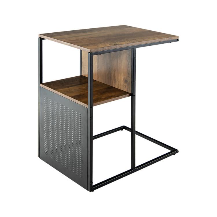 End & Side Tables |  2-Tier C-Shaped Reversible End Table with Wooden Shelf for Living Room Brown End & Side Tables Brown