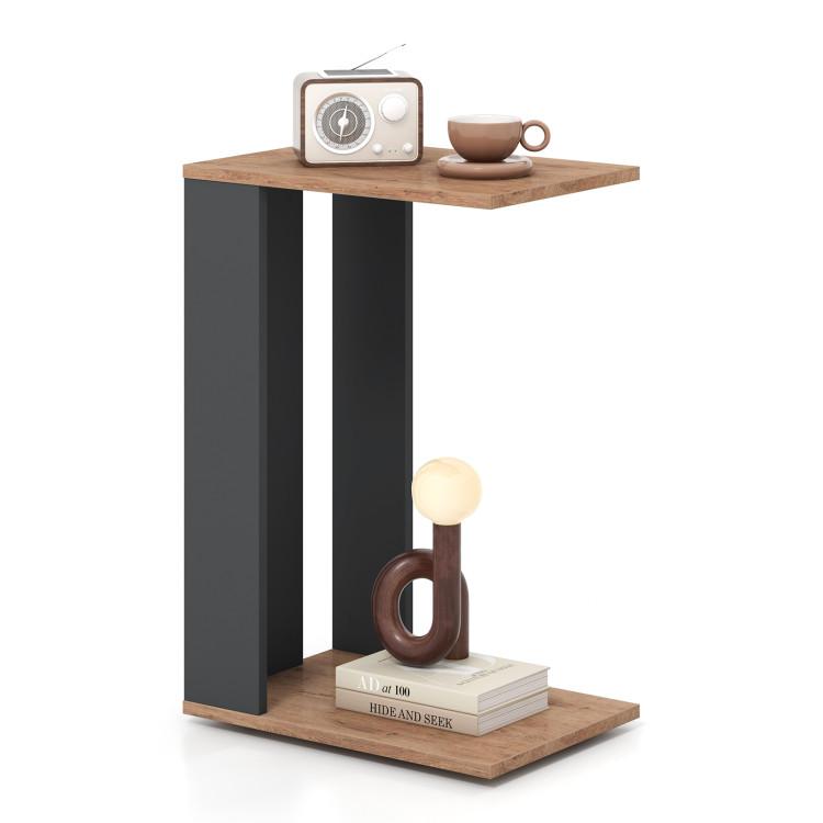 End & Side Tables |  2-Tier C-Shaped Side Table with Universal Wheels and Shelf Rustic Brown End & Side Tables End & Side Tables