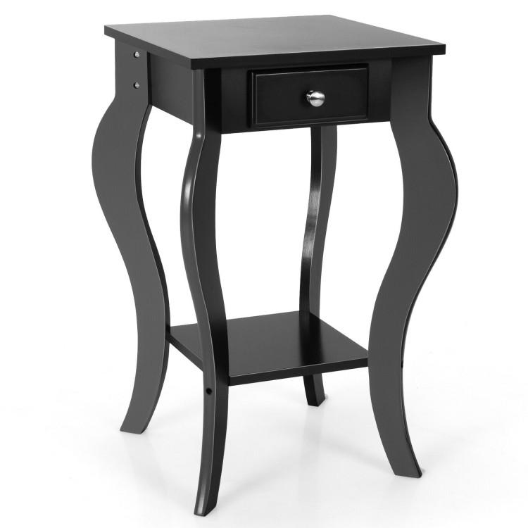 End & Side Tables |  2-Tier End Table with Drawer and Shelf for Living Room Bedroom Black End & Side Tables Black