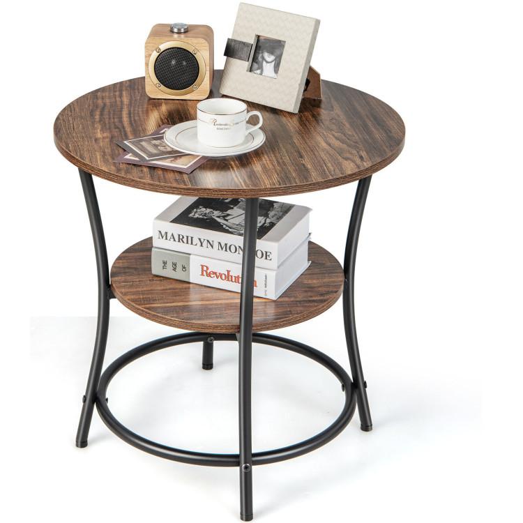 End & Side Tables |  2-Tier Round End Table with Open Storage Shelf and Sturdy Metal Frame Brown End & Side Tables Brown