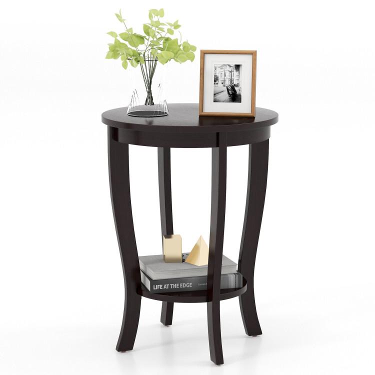 End & Side Tables |  2-tier Round End Table with Solid Wood Legs Espresso End & Side Tables End & Side Tables