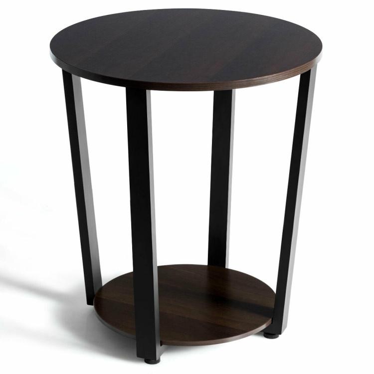 End & Side Tables |  2-Tier Round End Table with Storage Shelf and Metal Frame Walnut End & Side Tables End & Side Tables