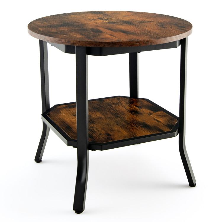 End & Side Tables |  2-Tier Round End Table with Storage Shelf for Living Room Brown End & Side Tables Brown