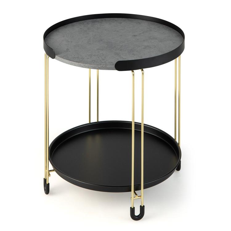 End & Side Tables |  2-Tier Round Side Table with Removable Tray and Metal Frame for Small Space Golden End & Side Tables End & Side Tables