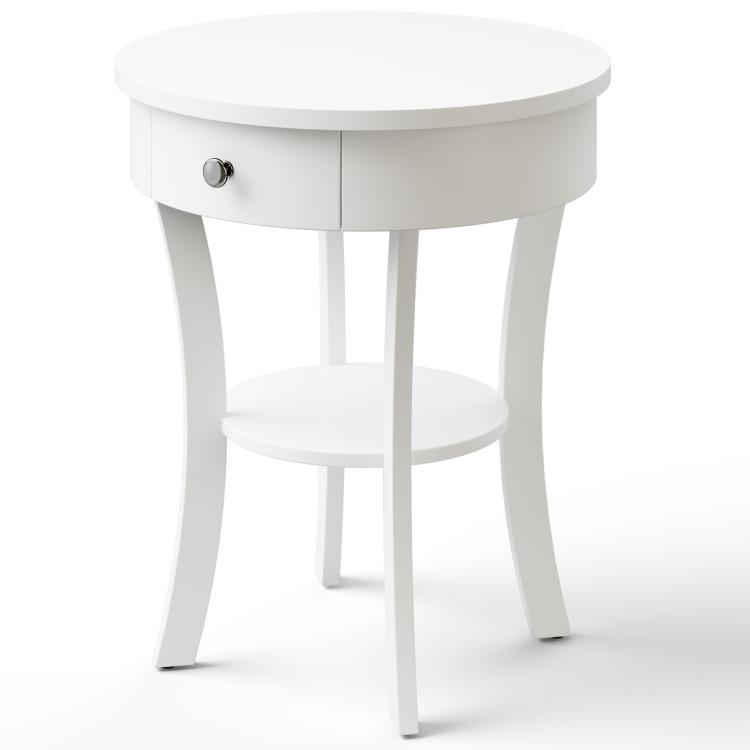 End & Side Tables |  2-Tier Wood Round End Table with Open Drawer White End & Side Tables End & Side Tables