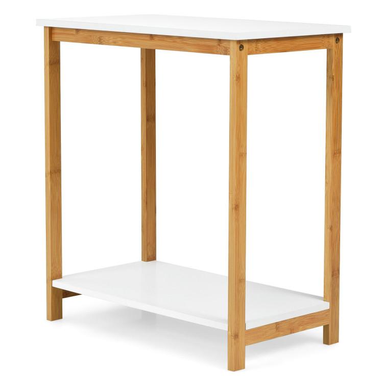 End & Side Tables |  23 Inch Height 2-tier End Table with Bamboo Frame and Bottom Shelf White End & Side Tables End & Side Tables