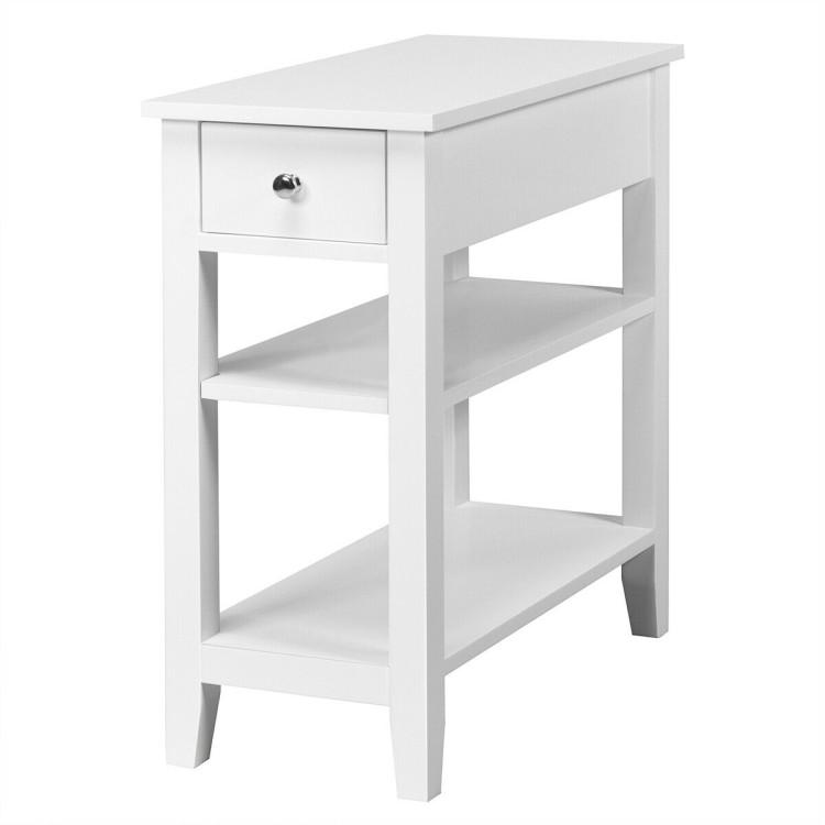 End & Side Tables |  3-Tier End Table with Drawer slideway and Double Shelves White End & Side Tables End & Side Tables