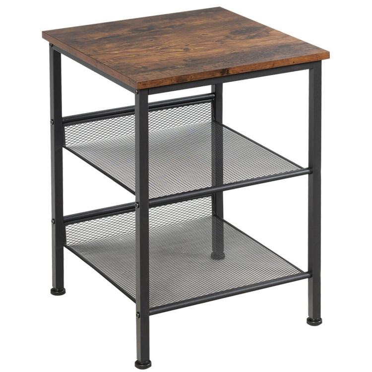 End & Side Tables |  3-Tier Industrial End Table with Mesh Shelves and Adjustable Shelves Rustic Brown End & Side Tables End & Side Tables