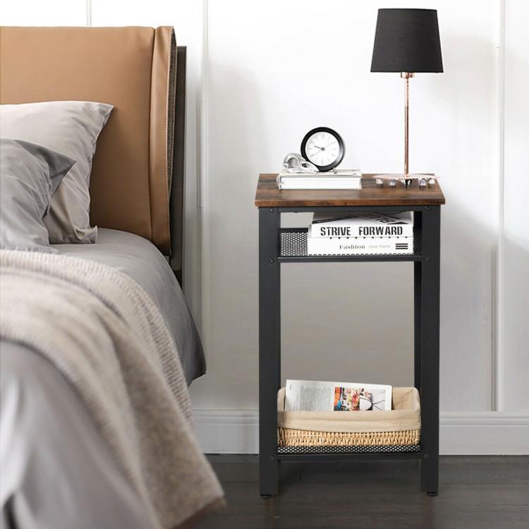 End & Side Tables |  3-Tier Industrial End Table with Metal Mesh Storage Shelves Rustic Brown End & Side Tables End & Side Tables