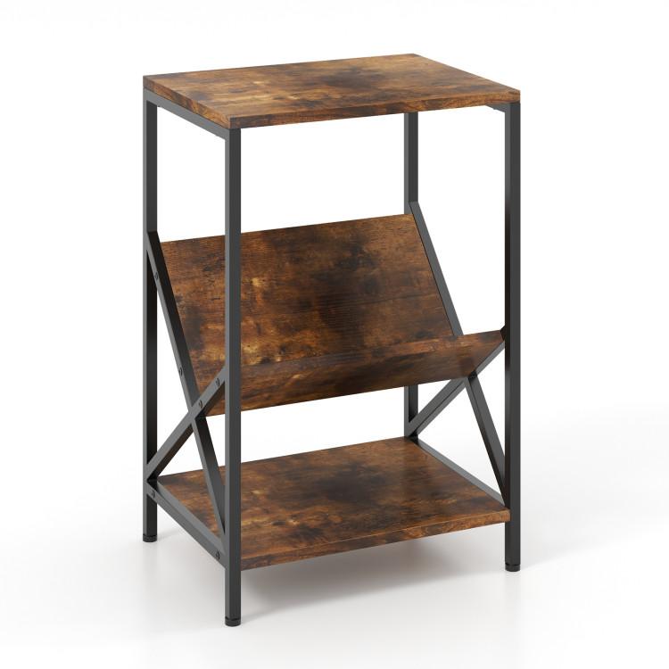 End & Side Tables |  3-Tier Industrial Side Table with V-shaped Bookshelf for Living Room Rustic Brown End & Side Tables End & Side Tables