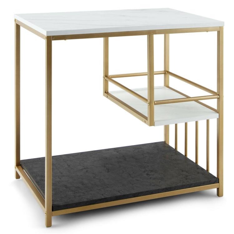 End & Side Tables |  3-Tier Multi-function Marble End Table with Storage Shelf Golden End & Side Tables End & Side Tables