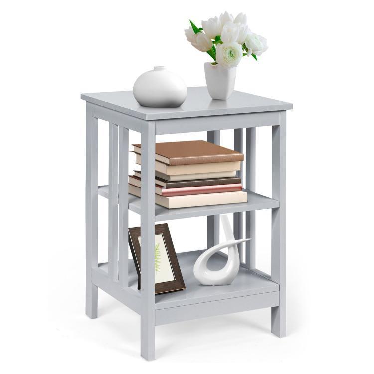 End & Side Tables |  3-Tier Nightstand Sofa Side Table with Baffles and Round Corners Gray End & Side Tables End & Side Tables