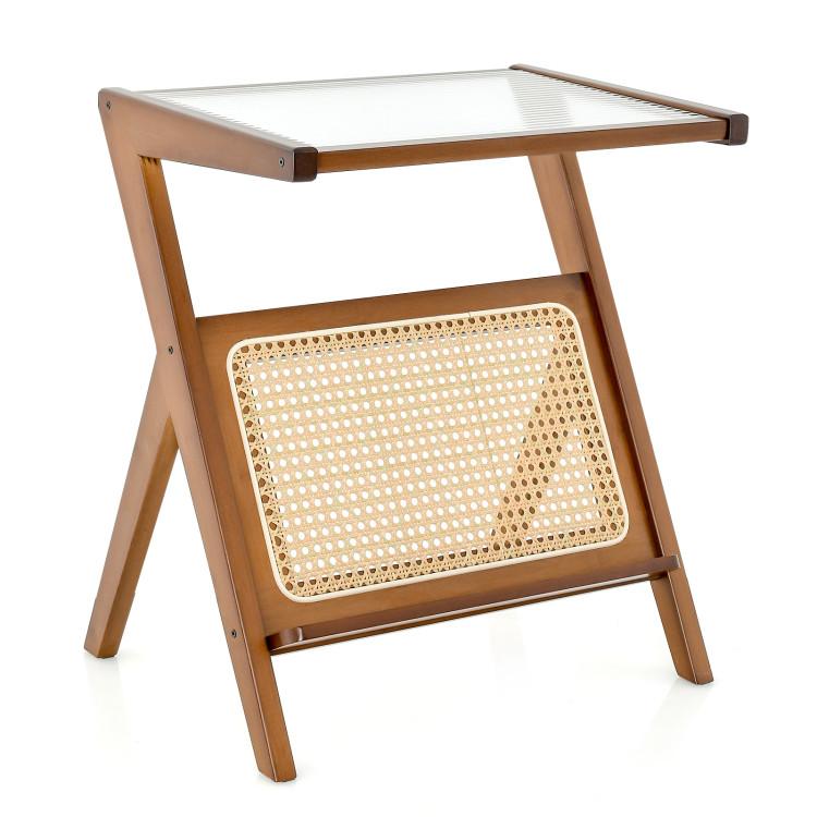 End & Side Tables |  Boho End Table with Magazine Rack and Tempered Glass Top Walnut End & Side Tables End & Side Tables