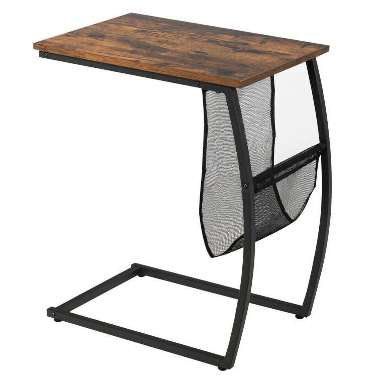 End & Side Tables |  C-shaped Vintage End Table with Side Pocket and Metal Frame Rustic Brown End & Side Tables End & Side Tables