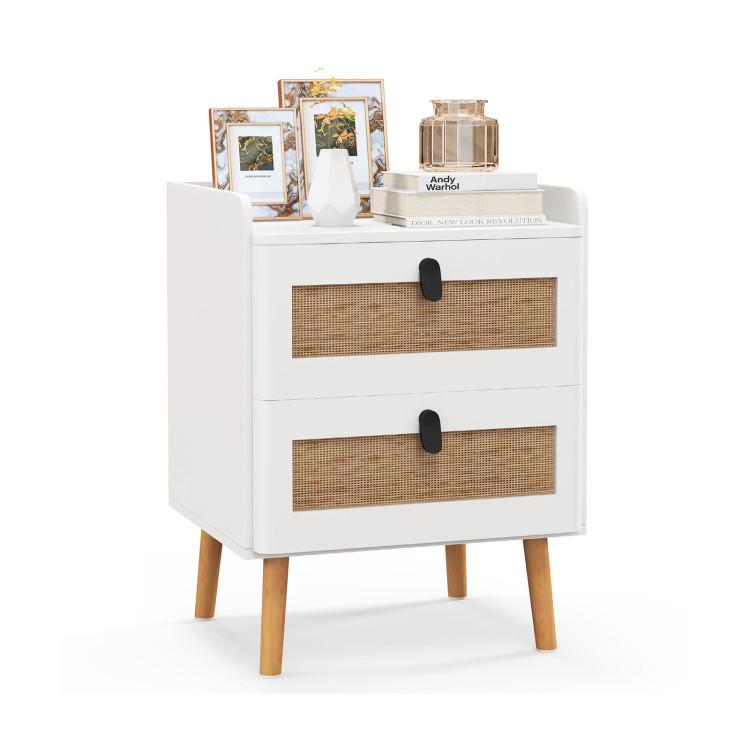 End & Side Tables |  Modern End Table Bedside Table with 2 Rattan Decorated Drawers White End & Side Tables End & Side Tables