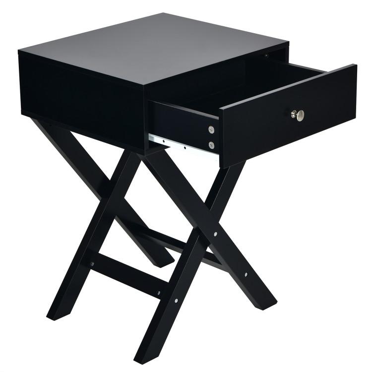 End & Side Tables |  Modern X-Shaped Nightstand with Drawer for Living Room Bedroom Black End & Side Tables Black