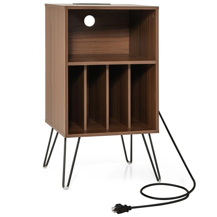 End & Side Tables |  Record Player Stand with Charging Station for Living Room Bedroom Walnut End & Side Tables End & Side Tables