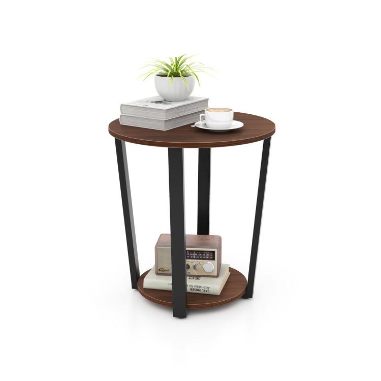 End & Side Tables |  Round End Table with Open Shelf and Metal Frame Walnut End & Side Tables End & Side Tables