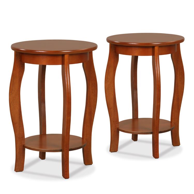 End & Side Tables |  Set of 2 15 Inch 2-Tier Round End Table with Storage Shelf Walnut End & Side Tables End & Side Tables