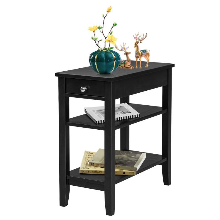 End & Side Tables |  Side End Table with Drawer and 2-Tier Open Storage Shelves for Space Saving Black End & Side Tables Black