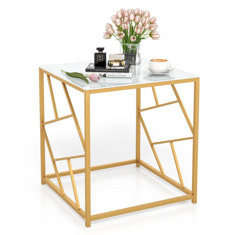 End & Side Tables |  Square End Table with Tempered Glass Tabletop and Gold Finish Geometric Frame Golden End & Side Tables End & Side Tables