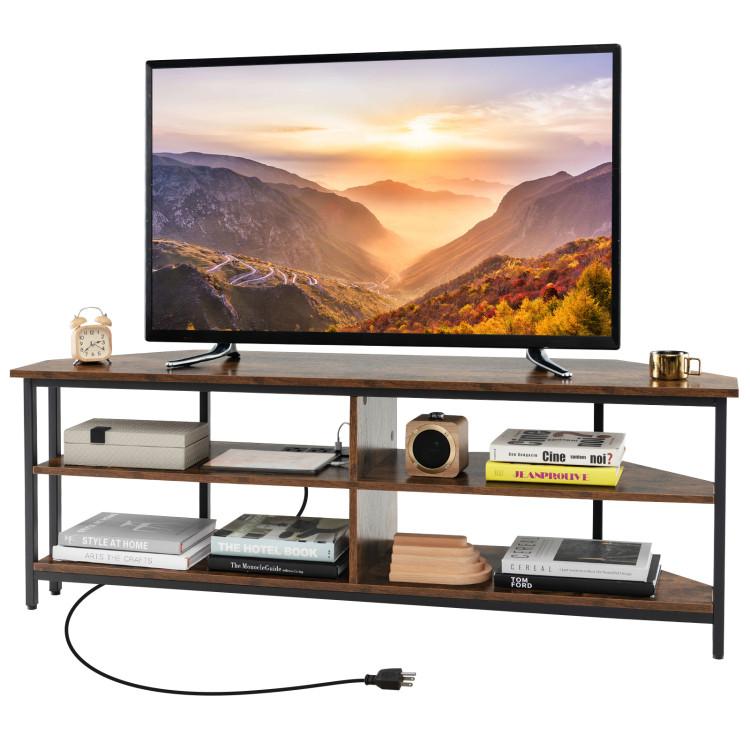 Entertainment Centers & TV Stands |  3-Tier Corner TV Stand for TVs up to 65 Inches with Charging Station Rustic Brown Entertainment Centers & TV Stands Entertainment Centers & TV Stands