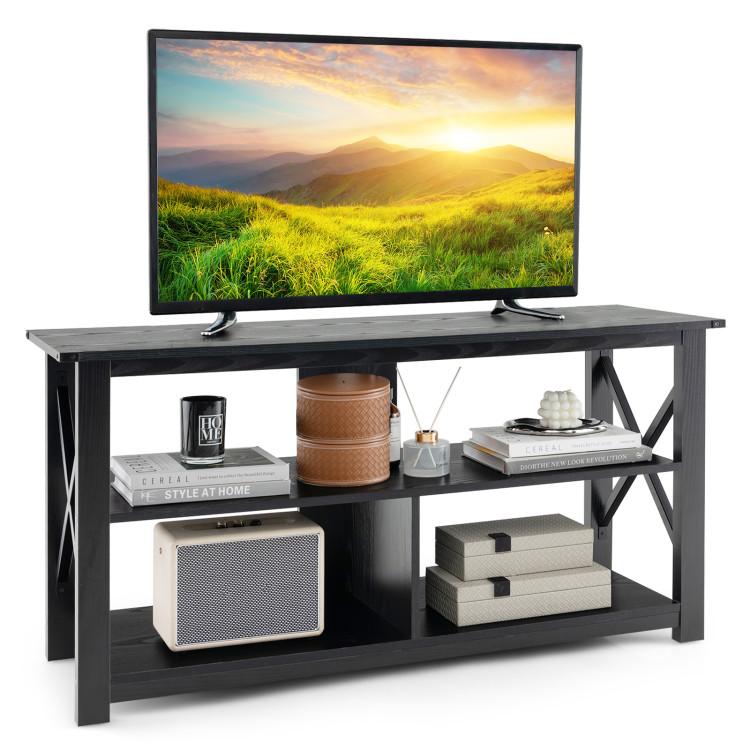 Entertainment Centers & TV Stands |  3 Tier Wood TV Stand for 55-Inch with Open Shelves and X-Shaped Frame Black Entertainment Centers & TV Stands Black