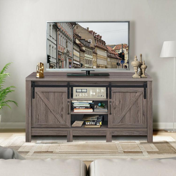 Entertainment Centers & TV Stands |  55 Inch TV Sliding Barn Door Entertainment Center with Adjustable Shelves Deep Taupe Entertainment Centers & TV Stands Deep Taupe