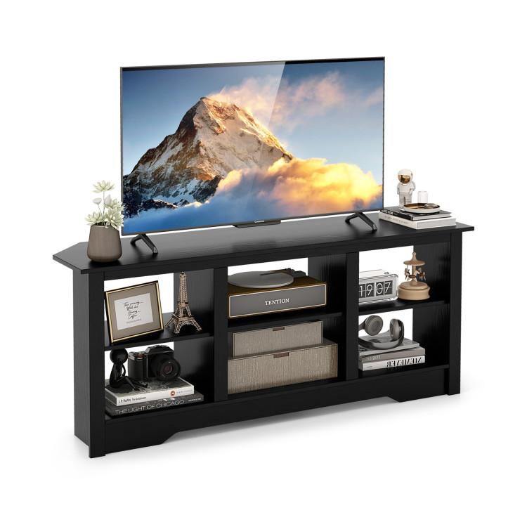 Entertainment Centers & TV Stands |  58 Inch TV Stand with 6 Open Storage Shelves for TVs up to 65 Inches Black Entertainment Centers & TV Stands Black