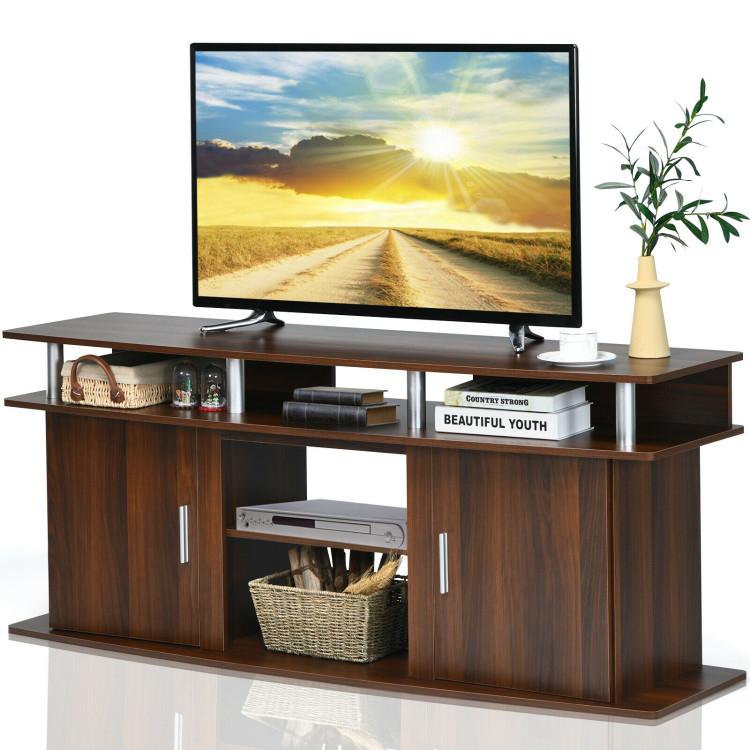 Entertainment Centers & TV Stands |  63 Inch TV Entertainment Console Center with 2 Cabinets Walnut Entertainment Centers & TV Stands Entertainment Centers & TV Stands