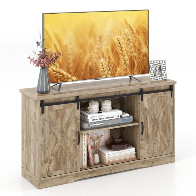 Entertainment Centers & TV Stands |  Farmhouse Entertainment Center with Adjustable Shelves and Storage Cabinet Gray Entertainment Centers & TV Stands Entertainment Centers & TV Stands