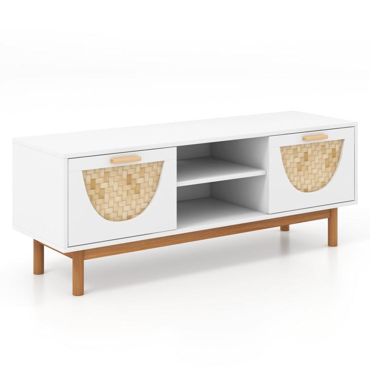 Entertainment Centers & TV Stands |  Mid Century Modern TV Stand Entertainment Center for 55-Inch TV with 2 Drawers and Bamboo Woven Fronts White Entertainment Centers & TV Stands Entertainment Centers & TV Stands