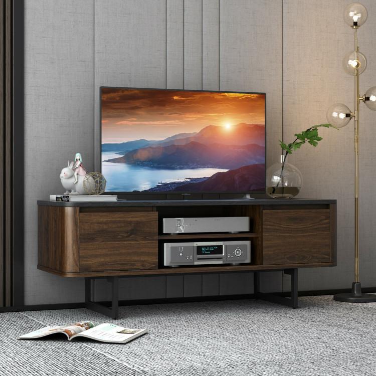 Entertainment Centers & TV Stands |  Wooden TV Stand with 2-Door Storage Cabinets for for TVs up to 55 Inch Walnut Brown Entertainment Centers & TV Stands Entertainment Centers & TV Stands