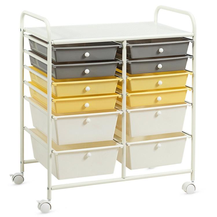 File Cabinets |  12-Drawer Rolling Storage Cart with Removable Drawers and Lockable Wheels Yellow File Cabinets File Cabinets