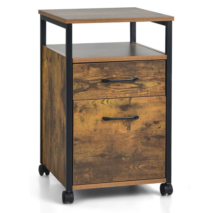 File Cabinets |  2 Drawer Mobile File Cabinet Printer Stand with Open Shelf for Letter Size Rustic Brown File Cabinets File Cabinets