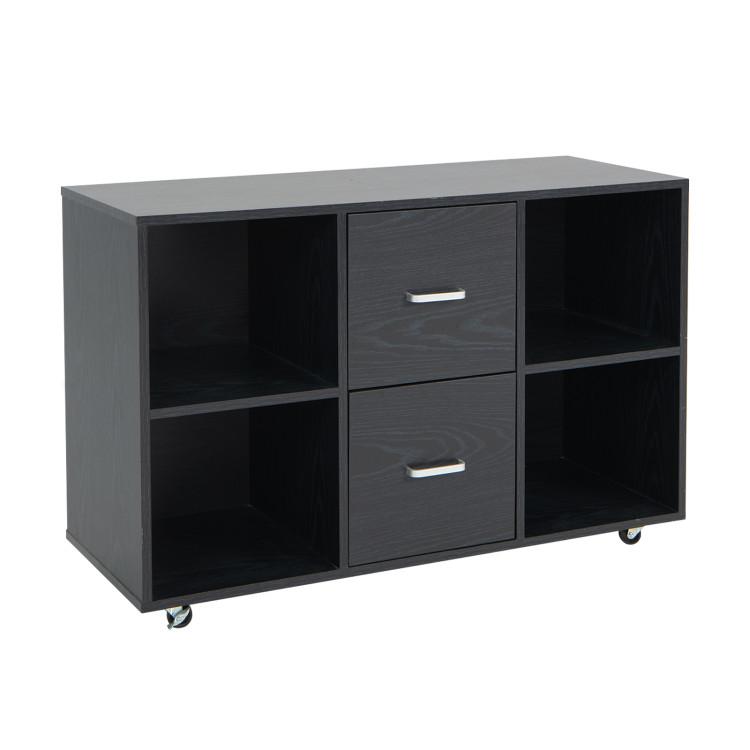 File Cabinets |  2 Drawer Wood Mobile File Cabinet with 4 Open Compartments Black File Cabinets Black