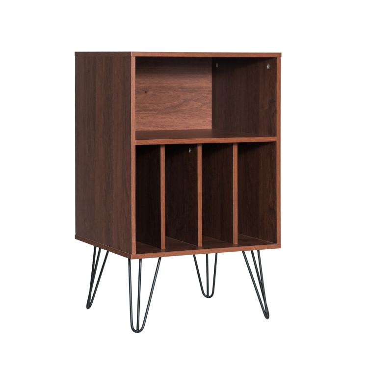 File Cabinets |  Freestanding Record Player Stand Record Storage Cabinet with Metal Legs Brown File Cabinets Brown