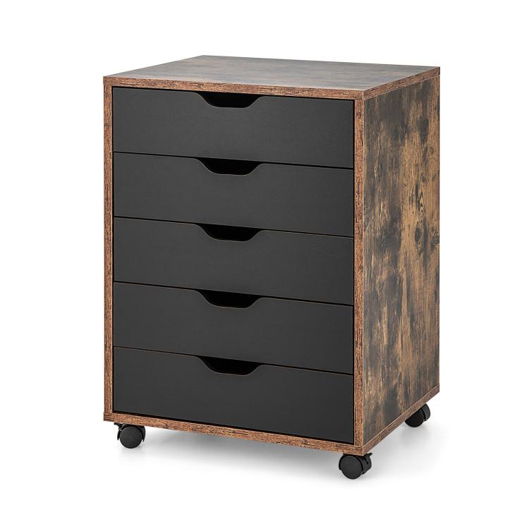 File Cabinets |  Mobile Storage Cabinet with 5 Drawer and Wheels for Home Office Rustic Brown File Cabinets File Cabinets