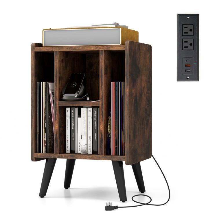 File Cabinets |  Vinyl Record Storage Turntable Stand with 4 Open Shelves Brown File Cabinets Brown