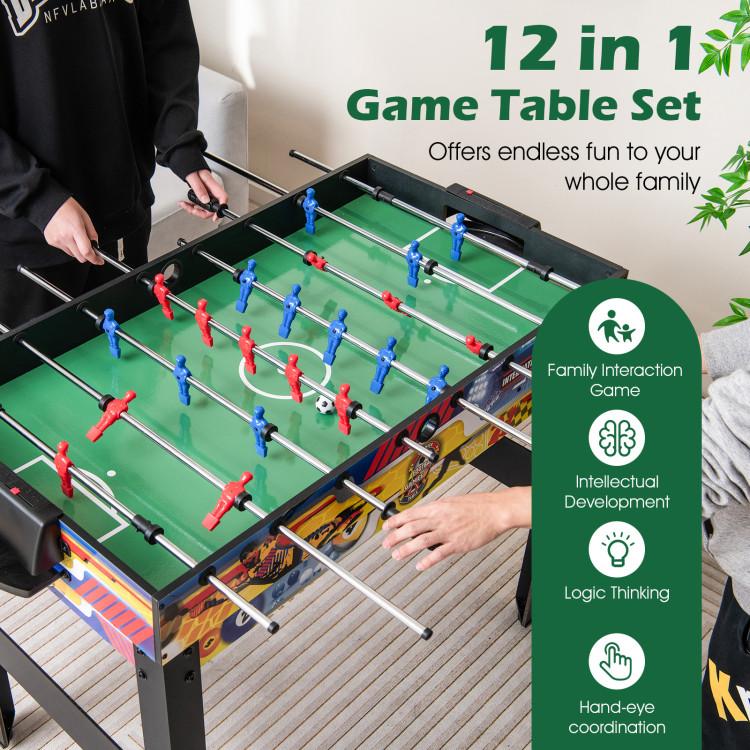 Game Room |  12-in-1 Combo Game Table Set with Foosball Air Hockey Pool Chess and Ping Pong Furniture Game Room