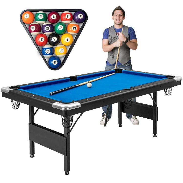 Game Room |  6 Feet Foldable Billiard Pool Table with Complete Set of Balls Blue Furniture Blue